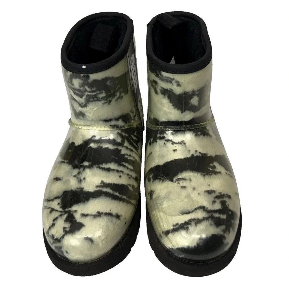 UGG Classic Clear Mini Marble Black Waterproof Boot Rain Size 7